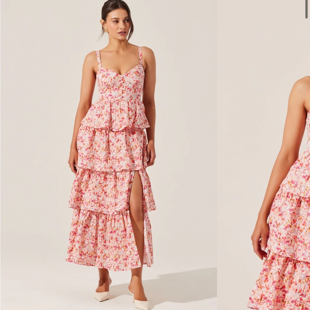 Astr Floral Tiered Maxi Dress - Pink and White